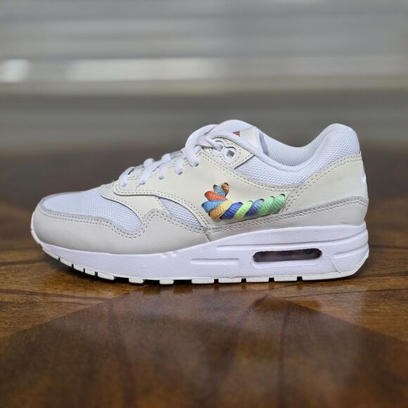 Nike Air Max 1 SE White Rainbow Lace Swoosh White/Blush GS Size 3Y LE FN4782-100 - Picture 7 of 15
